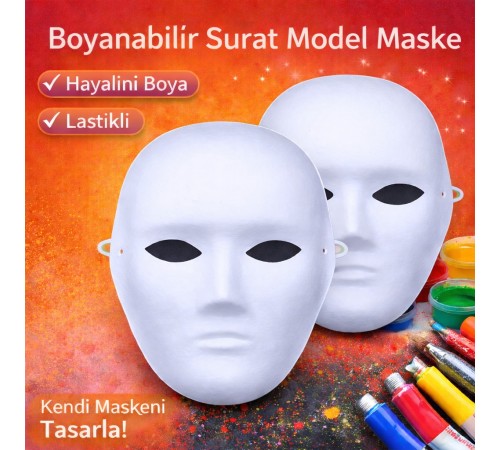 Boyanabilir Surat Model Maske – Lastikli | Kendin Tasarla