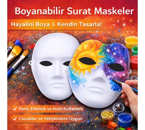 Boyanabilir Surat Model Maske – Lastikli | Kendin Tasarla