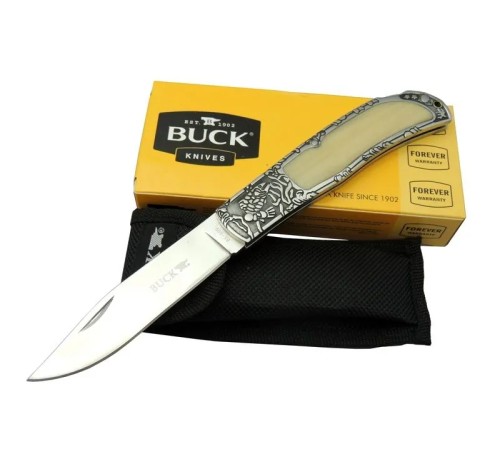 Buck Knives BK-009WY Kamp Çakı 23 cm - Sedef &amp;amp; Metal Saplı, Kılıflı, Kutulu