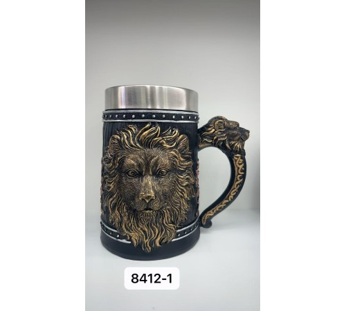 Büyük Boy Aslan Motifli Çelik Kupa Bardak Kod 8412-1