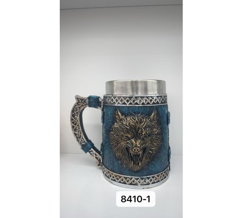 Büyük Boy Mavi Kurt Motifli Çelik Kupa Kod 8410-1