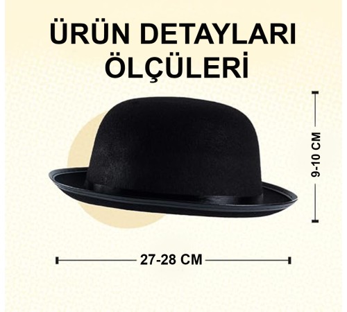 Charlie Chaplin Stil Çocuk Şapkası – Siyah Melon Parti Şapkası
