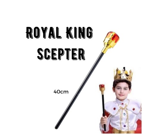 Çocuk Boy Altın Renk Kral Tacı ve Kırmızı Topuzlu Kral Asası