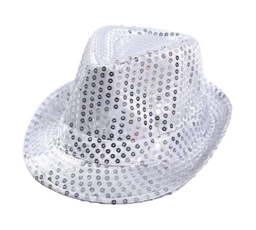 Çocuk Boy Gümüş Payetli Şapka Gösteri Şapkası Michael Jackson Şapkası 54 No