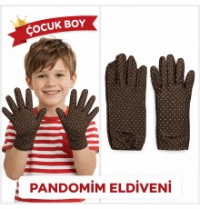Çocuk Boy Pandomim Eldiveni Beyaz Puantiyeli Kahve Renk Gösteri Eldiveni 23 Nisan 19 Mayıs