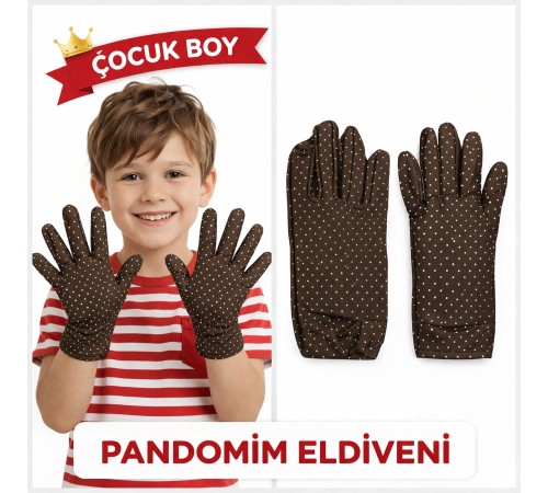 Çocuk Boy Pandomim Eldiveni Beyaz Puantiyeli Kahve Renk Gösteri Eldiveni 23 Nisan 19 Mayıs