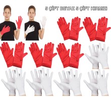 Çocuk Gösteri Eldiven Seti – 5 Çift Beyaz & 5 Çift Kırmızı