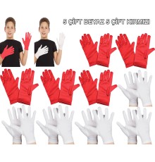 Çocuk Gösteri Eldiven Seti – 5 Çift Beyaz & 5 Çift Kırmızı