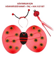 Çocuk Gösteri İçin Uğur Böceği Kanat + Taç + Asa 3'lü Kostüm Seti