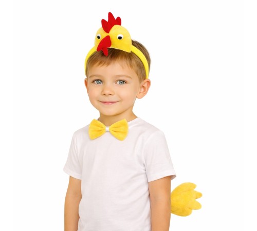 Çocuk Horoz Tavuk Kostüm Seti 3 Parça (Taç + Papyon + Kuyruk)
