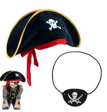 Çocuk Kadife Korsan Şapka & Vinleks Deri Göz Bandı Seti
