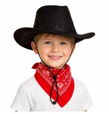 Çocuk Kovboy Şapka Siyah & Kırmızı Bandana Fular Seti