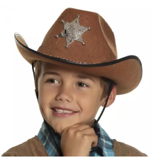 Çocuk Kovboy Şapkası - Vahşi Batı Kovboy Şerif Şapkası Kahve Renk