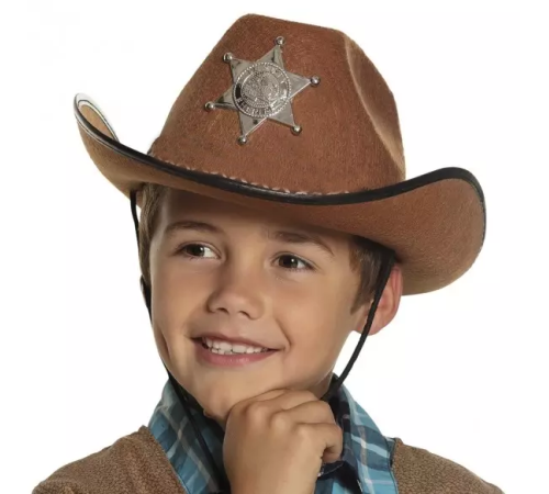 Çocuk Kovboy Şapkası - Vahşi Batı Kovboy Şerif Şapkası Kahve Renk