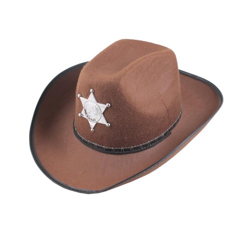 Çocuk Kovboy Şapkası - Vahşi Batı Kovboy Şerif Şapkası Kahve Renk