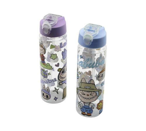 ÇOCUK RESİMLİ SU MATARASI ŞEFFAF PLASTİK PİPETLİ  KİLİTLİ KAPAK