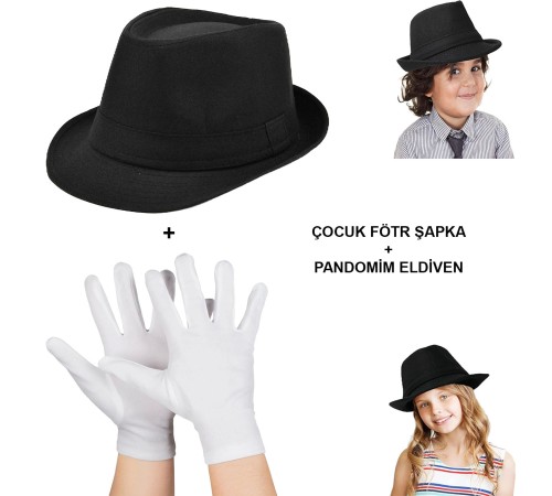 Çocuk Sahne Performans Seti – Gösteri Fötr Şapka ve Eldiven