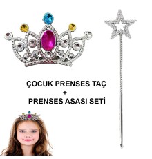 Çocuklar İçin Taraklı Prenses Tacı ve Prenses Yıldız Asa Seti Gümüş