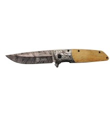 Columbia A2150C Kahve Kamp Çakısı 21cm- Manuel, Ahşap İşlemeli Sap,Kemerlikli