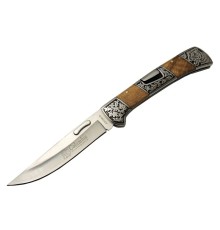 Columbia A3159-D Kahverengi Kamp Çakı 23,5cm- Ahşap Sap, Kaplan İşlemeli, Kemerlikli