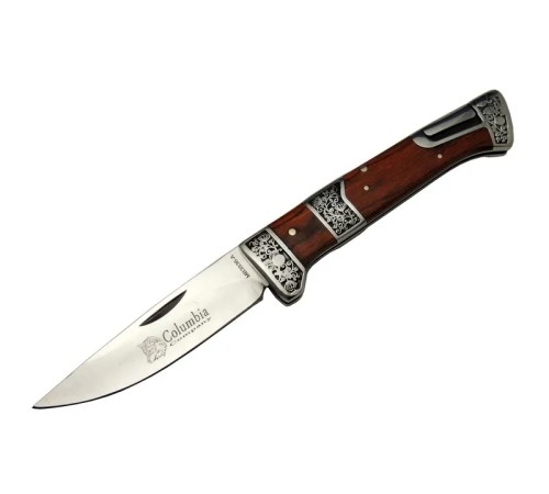 Columbia MB3936A Kahverengi Av / Kamp Çakısı 20cm- Manuel, İşlemeli, Kemerlikli, Ahşap Sap
