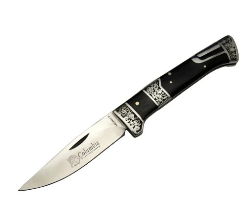 Columbia MB3936B Siyah Av / Kamp Çakısı 20cm- Manuel, İşlemeli, Kemerlikli, Ahşap Sap