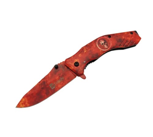Columbia Skeleton 7000B Kamp Çakı 20 cm - Kırmızı İskelet Desenli, Otomatik