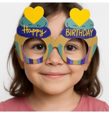 Cupcake Temalı Doğum Günü Renkli Karton Happy Birthday Gözlüğü 6 Adet