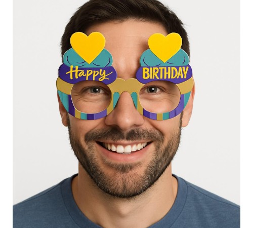 Cupcake Temalı Doğum Günü Renkli Karton Happy Birthday Gözlüğü 6 Adet