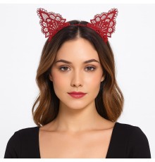 Dantelli Kırmızı Kedi Tacı - Vintage Tarz Dantel Kedi Kulak