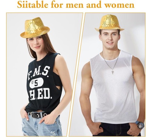 Disko Star Altın Gold Payetli Fötr Şapka Yetişkin Boy