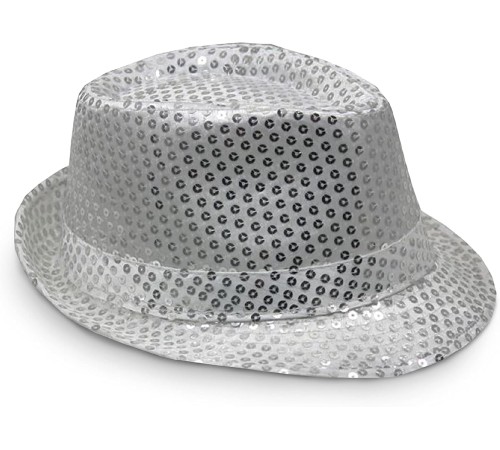 Disko Star Gümüş Payetli Fötr Şapka Yetişkin Boy