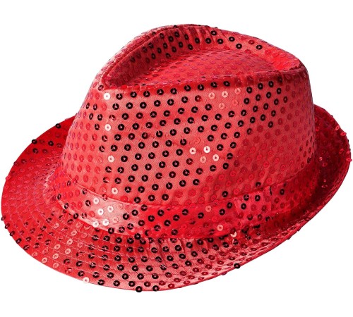 Disko Star Kırmızı Payetli Fötr Şapka Yetişkin Boy