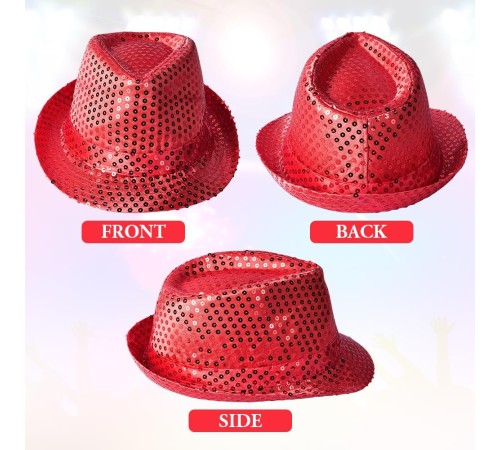 Disko Star Kırmızı Payetli Fötr Şapka Yetişkin Boy