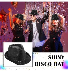 Disko Star Siyah Payetli Fötr Şapka Yetişkin Boy