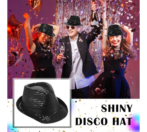 Disko Star Siyah Payetli Fötr Şapka Yetişkin Boy