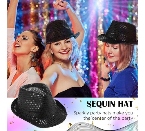 Disko Star Siyah Payetli Fötr Şapka Yetişkin Boy