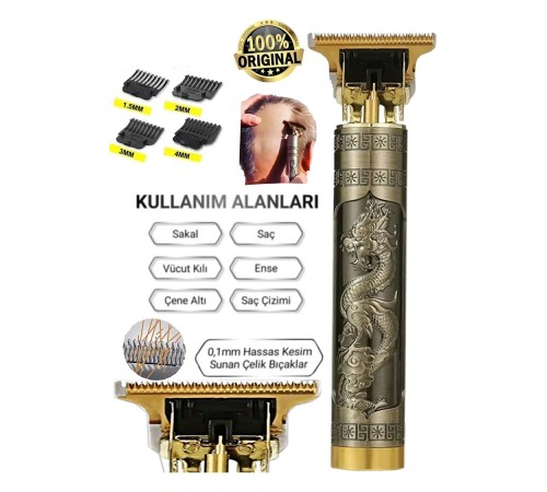 Dragon Çelik Kasa Profesyonel Saç Sakal Ense Çizim Tüm Vücut Tüyü Lazer Öncesi Tıraş Makinesi
