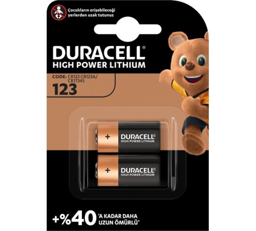 Duracell Lityum CR123A Pil 2'li
