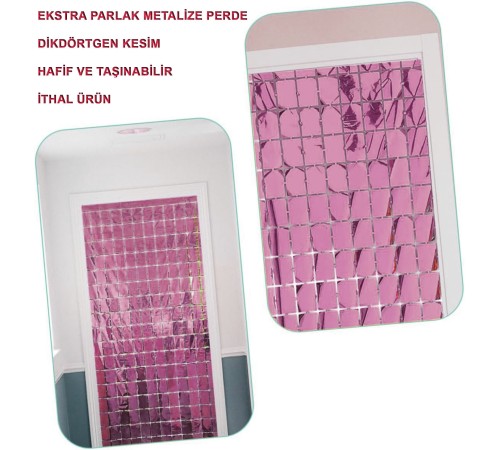 Ekstra Metalize Rose Gold Renk Disko Dikdörtgen Kesim Kapı Perdesi Dekorasyon 1x2 Metre