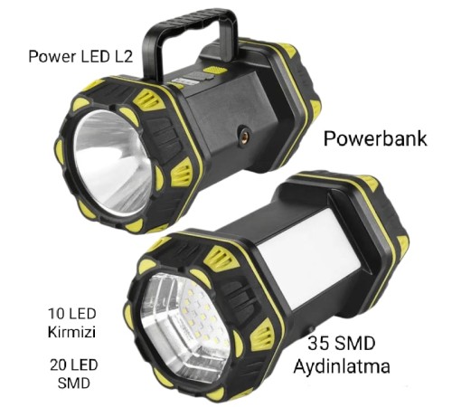 F.B.I F-262 Yeni Güçlü Çift Taraflı Taşınabilir Spot Ve Işıldak USB Powerbank Şarjlı Fener