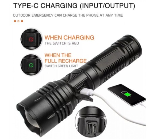 F.B.I F-38  Yüksek Güç Ultra Spot Uzun Menzilli El Feneri Şarj Edilebilir LED   Güçlü El Fener Aydınlatma