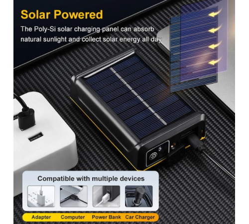 F.B.I Pro F-3003 Alüminyum PM10-TG LED Type-C Powerbank ve Solar Şarjlı Kamp Kafa Feneri