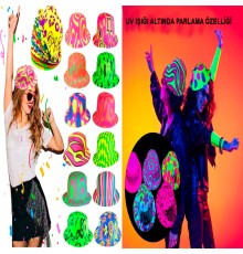 Farklı Desenlerde Plastik Neon UV Işık Parti Şapkası 1 Adet