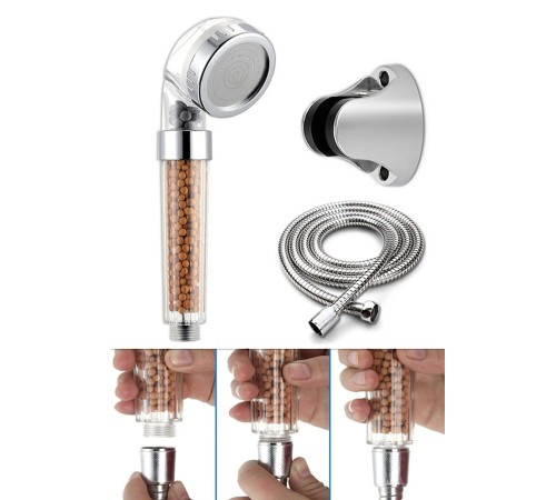 Filtreli Ve Su Tasarruflu Arıtmalı Duş Başlığı Seti Boncuklu Başlık Hortum Ve Mafsal Set