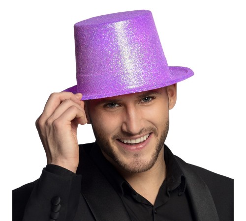 Floresan Mor Renk Simli Uzun Fötr Melon Şapka 12 cm