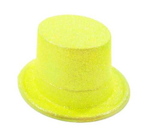 Floresan Sarı Renk Simli Uzun Fötr Melon Şapka 12 cm