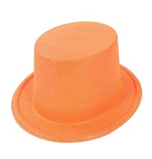 Floresan Turuncu Renk Simli Uzun Fötr Melon Şapka 12 cm