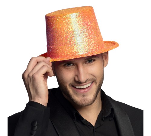 Floresan Turuncu Renk Simli Uzun Fötr Melon Şapka 12 cm