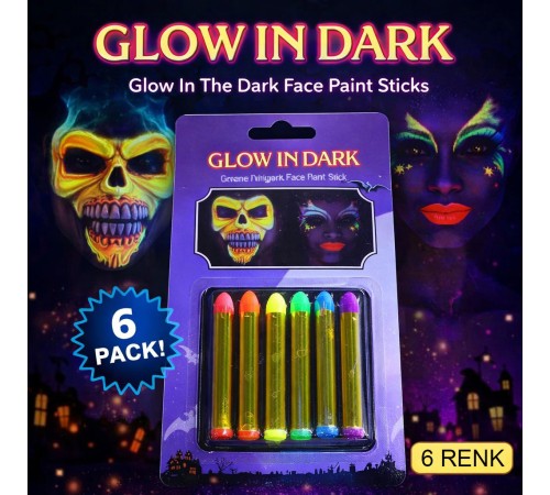 Fosforlu Glow Parti Boyası 6’lı – Karanlıkta Parlayan Yüz Boyası